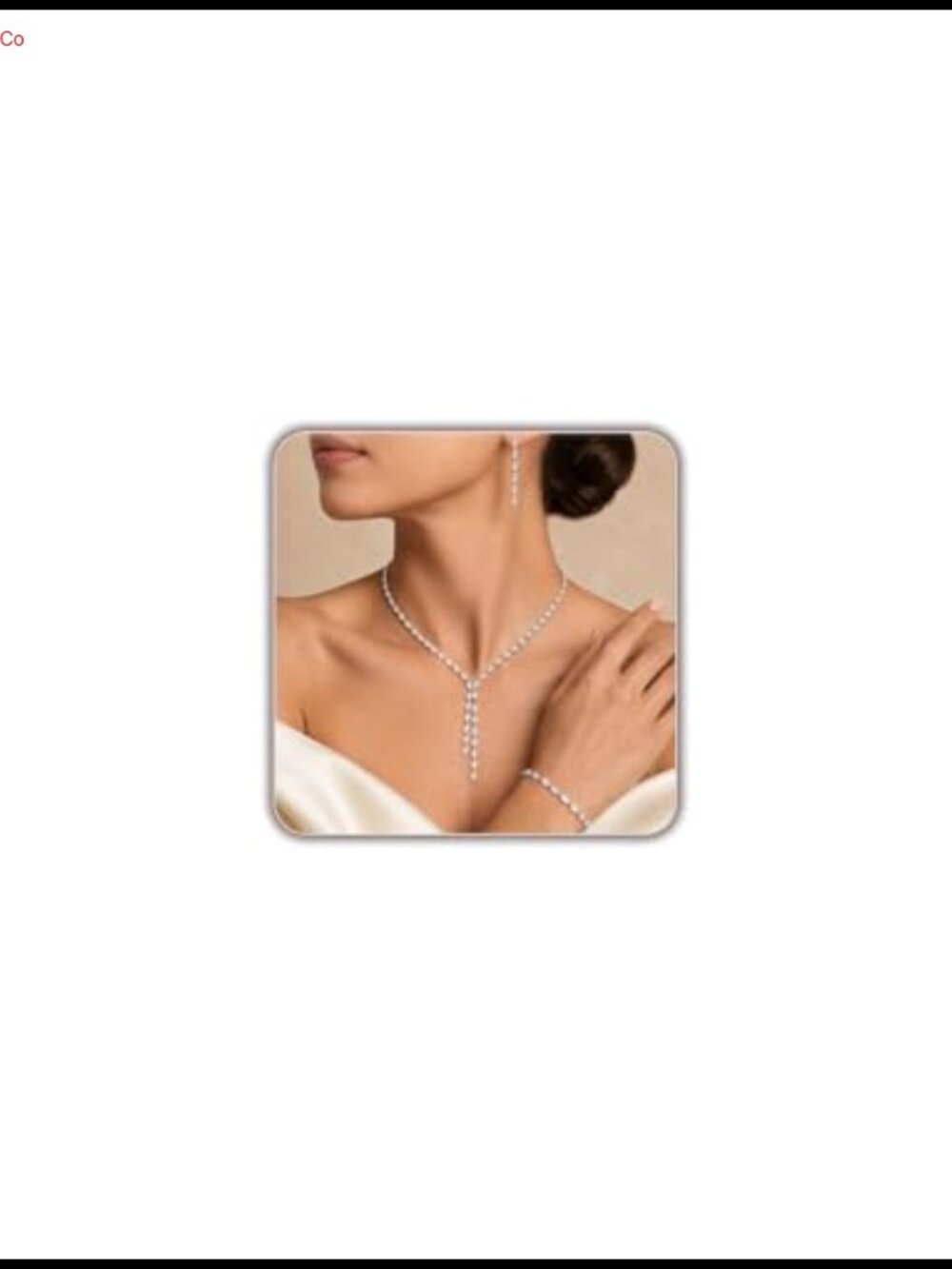 Rhinestone Y Necklace Earrings Bracelet Set Silver-Tone Crystal Bridal Wedding
